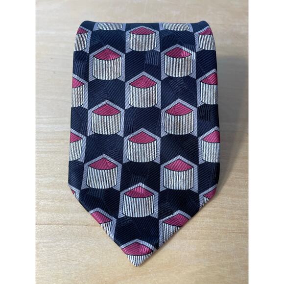 Vintage Robert Talbott Best of Class Silk Necktie Black Gray Geometric Preppy - Picture 1 of 6
